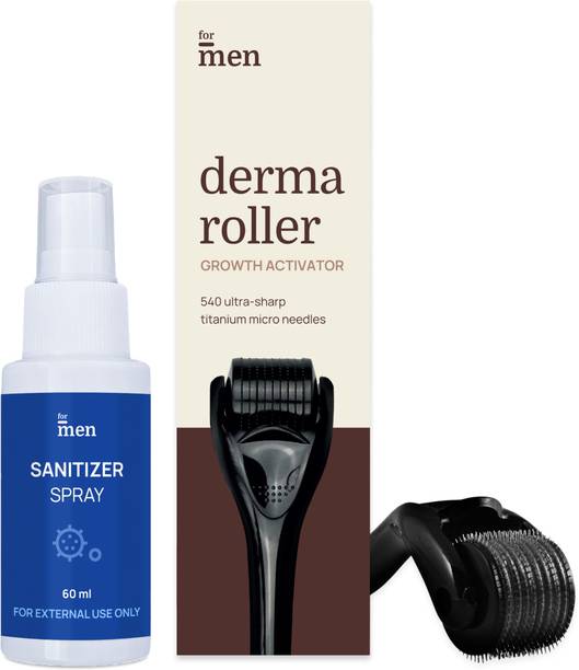 Formen Derma Roller with Sanitizer Spray for Hair & Beard Growth – 0.5 mm | 540 Titanium Needles | Boost Regrowth & Absorption