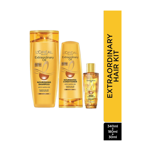 L'Oréal Paris Shampoo (340 ml) + Conditioner (175 ml) + Serum (30 ml)