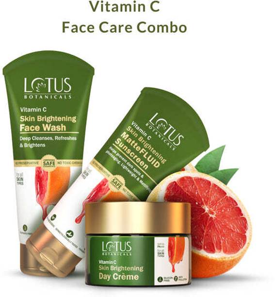 Lotus Botanicals Vitamin C Face Wash,Day Creme with MatteFLUID Sunscreen
