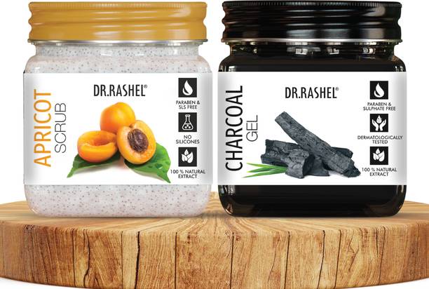 DR.RASHEL Apricot Scrub & Charcoal Gel Combo for Glowing Skin and Even Tone, Parabean Free
