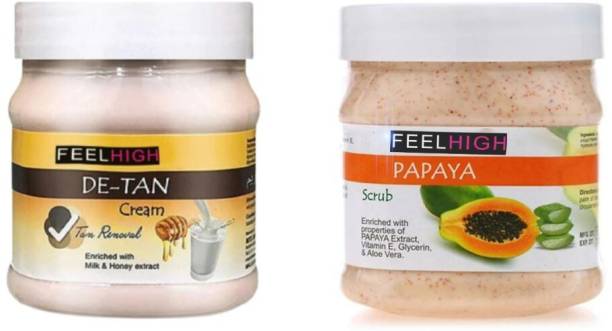 feelhigh Face And Body De tan Cream 500gm And Papaya Scrub 500gm Skin Care products Price in India