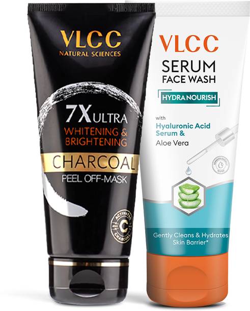 VLCC Hyaluronic Acid Serum & Aloe Vera Face Wash + 7X Charcoal Peel-Off Mask