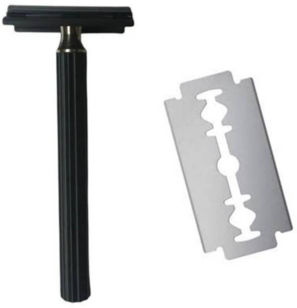 ME FIRST Black Stainless Steel Premium Quality Shaving Razor With 10PC Double Edge Blades, Men