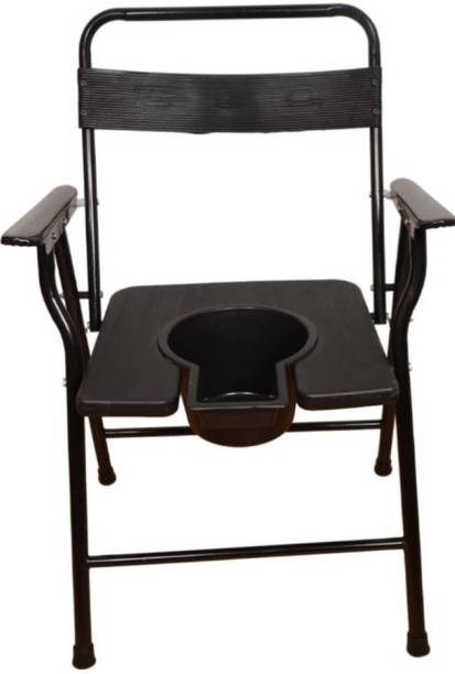 CLASORA COMMODE CHAIR BLACK WITH POT Bathing Room Mobile Commode Chair Indian Commode