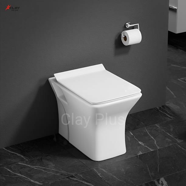 clayplus Water Closet COMMODE Premium Grade Ceramic Floor Mounted European Water Closet/One Piece Western Toilet Commode/EWC Battle S Trap with Soft Close Slim Seat Cover Western Commode (White) Western Commode