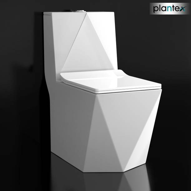 Plantex Rimless Commode for Toilet/One Piece Western Toilet/Commode with Soft Closing Toilet Seat - S Trap Outlet (APS-3770,Diamond) Western Commode