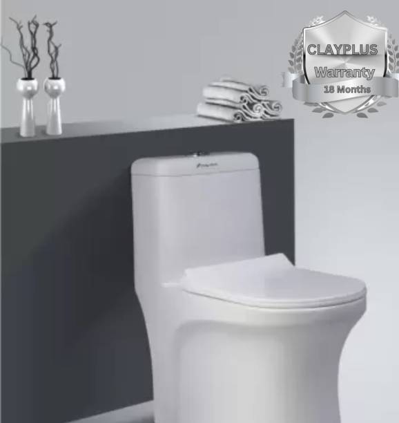 clayplus PREMIUM GRADE CERAMIC FLOOR MOUNT ONE PIECE WESTERN TOILET 107 - PREMIUM GRADE CERAMIC FLOOR MOUNT ONE PIECE WESTERN TOILET / WATER CLOSET / EWC CARDIN S TRAP 240MM/9.5 INCH WITH SLOW MOTION / SOFT CLOSE SLIM SEAT COVER Western Commode (WHITE) Western Commode