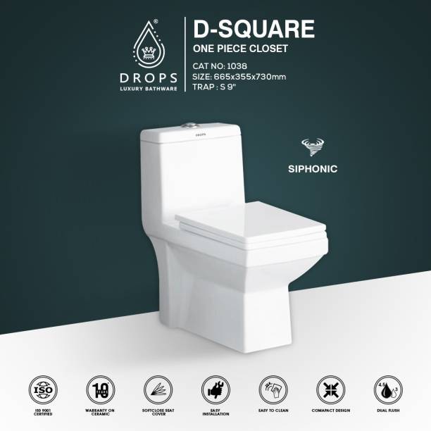 Drops Luxury Bathware SIPHONIC S TRAP 9"(225MM) Western Floor Mounted D -SQUARE CAT NO 1038 ONE PIECE CLOSET Western Commode