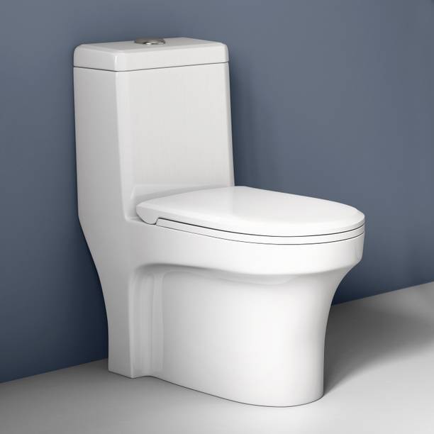 Plantex Commode for Toilet/Ceramic One Piece Toilet/Rimless Washdown Flush Commode with Soft Closing Toilet Seat - S Trap Outlet (APS-2008) Western Commode