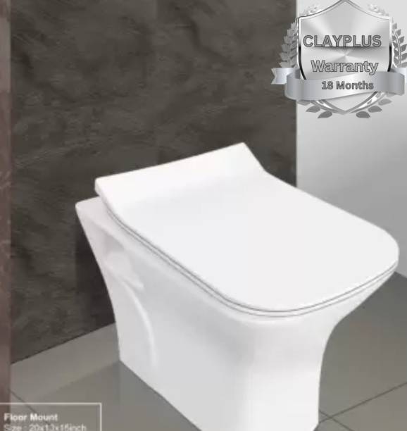 clayplus Premium Grade Ceramic Floor Mounted European Water Closet/One Piece Western Toilet Commode/EWC Battle S Trap with Soft Close Slim Seat Cover Western Commode (White) Western Commode
