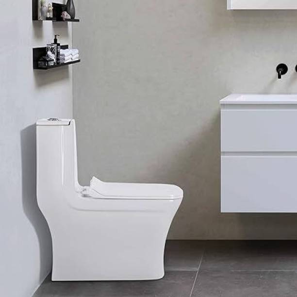 ACRT ACCURATE Premium Western Floor Mounted One Piece Water Closet Ceramic Western Commode/European Commode Square With Soft Close Seat Cover For Lavatory, Toilets Western Commode