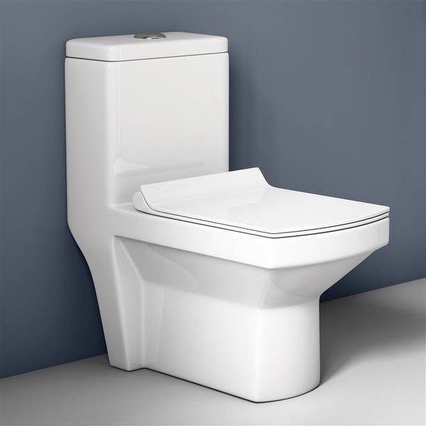 Plantex Commode for Toilet/Ceramic One Piece Toilet/Rimless Washdown Flush Commode with Soft Closing Toilet Seat - S Trap Outlet (APS-2003) Western Commode