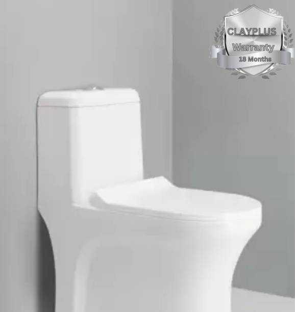 clayplus P TRAP CERAMIC FLOOR MOUNT ONE PIECE WESTERN TOILET COMMODE WITH SEAT COVER Western Commode