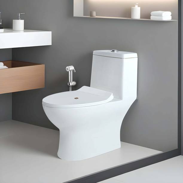 Ruhe Space One-Piece S-Trap Siphonic Western Toilet | High-Grade Premium Ceramic | Modern Box Rim Design | Anti-Bacterial Glaze | Floor Mounted Western Commode