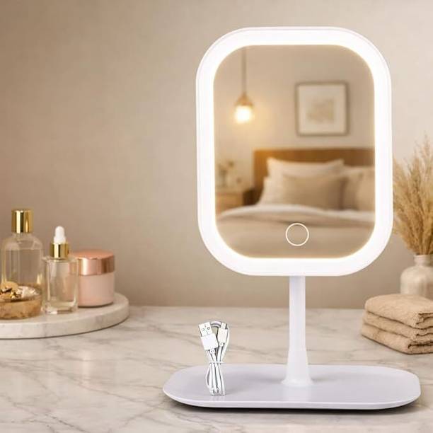 HEMYNOM Makeup Mirror with LED Light, 360° Rotating, Lightweight Vanity Mirror – White