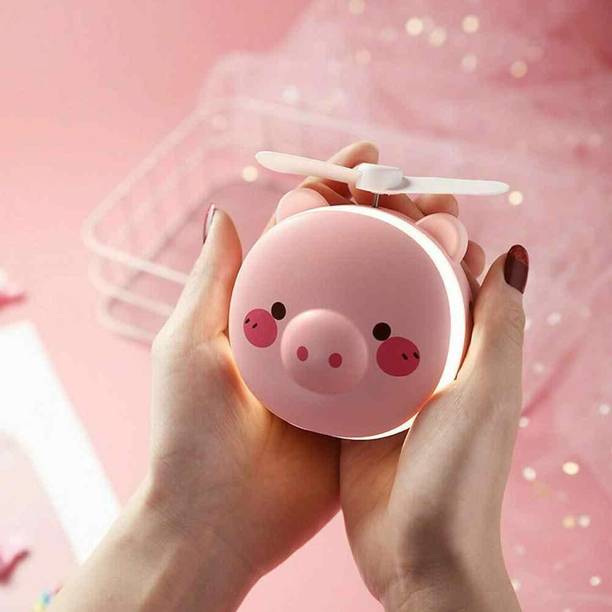 Prateek International Portable 3 in 1 Cartoon LED Makeup Mirror Light with USB Mini Fan