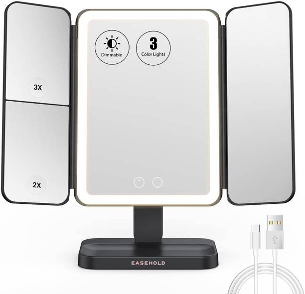 SEVENSPACE Tri-Fold Lighted Vanity Mirror with 21 LED Lights, Touch Screen