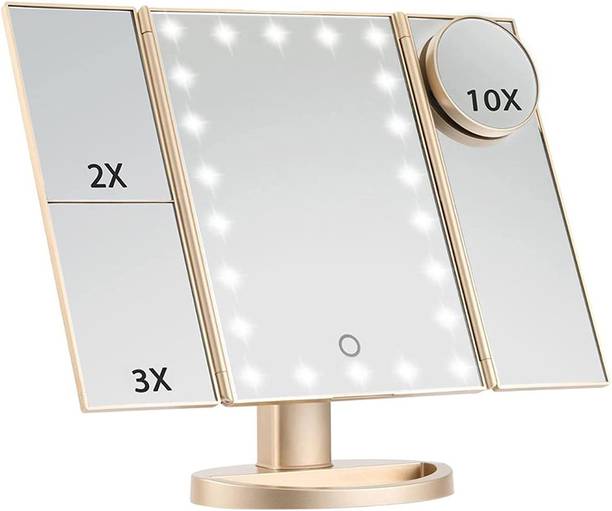 Stelliferous Vanity Mirror with Light|Trifold Aesthetic Mirror|10X Magnifying, Salon Mirror