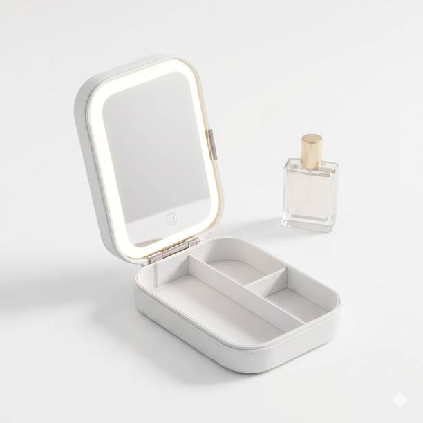 BIXEL LED Vanity Mirror with Touch Light,Makeup Mirror with Organizer
