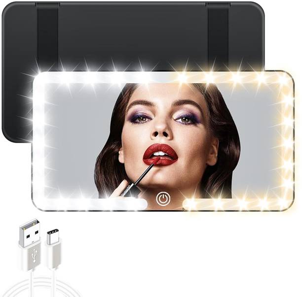 Zorbes LED Makeup Mirror for Sun Visor with Three Color Lighting USB Rechargeable