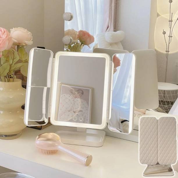 GIGMART Tri-Fold Lighted Vanity Mirror Three Panel 21Pcs Led Light 180 Degree Rotation