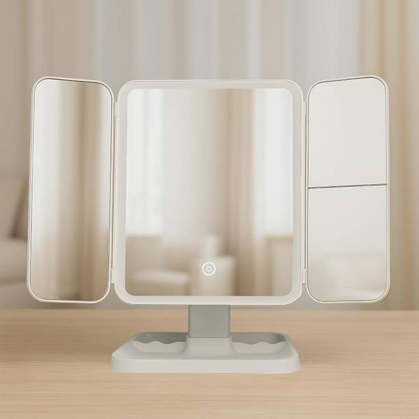 LUNEXAA Tri-Fold Lighted Vanity Mirror Three Panel 21Pcs Led Light 180 Degree Rotation