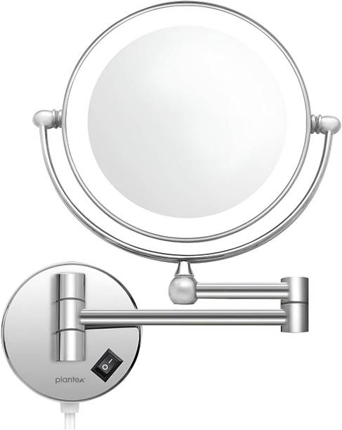 Plantex Brass & SS-304 makeup Mirror with LED/8 Inch/Chrome/5x/1x-Magnification