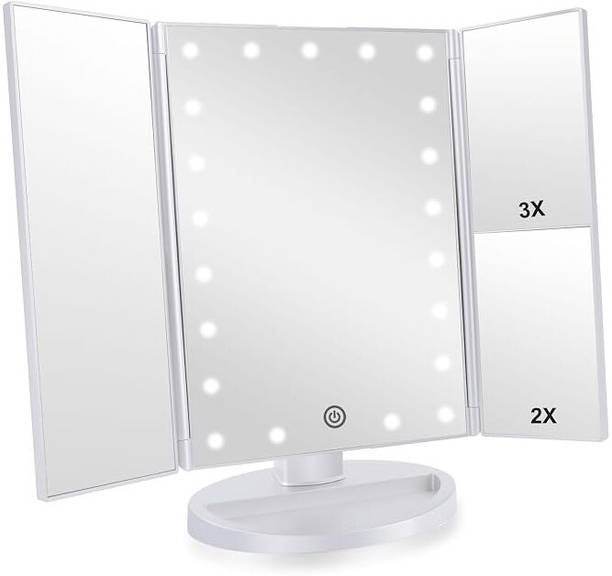 LUNEXAA LED Makeup Mirror 3 Panel Touch Light 1X 2X 3X Magnifying Vanity