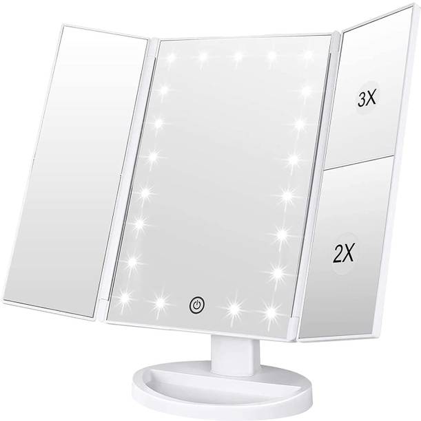 HEMYNOM LED Makeup Mirror 3 Panel Touch Light 1X 2X 3X Magnifying Vanity