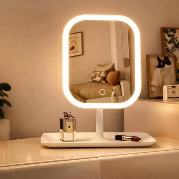 HEMYNOM Makeup Mirror with LED Light, 360° Rotating, Lightweight Vanity Mirror – White