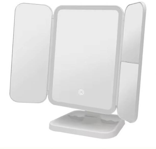FIPPYO Tri-Fold Lighted Vanity Mirror Three Panel 21Pcs Led Light 180 Degree Rotation