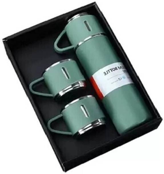 Mystylemartte Vacuum Insulated Thermos Flask Bottle Set with 3 Cups for Travel & Office Stainless Steel Hot & Cold Water Bottle Flask Gift Set with 3 Cups 1 L Compact Refrigerator