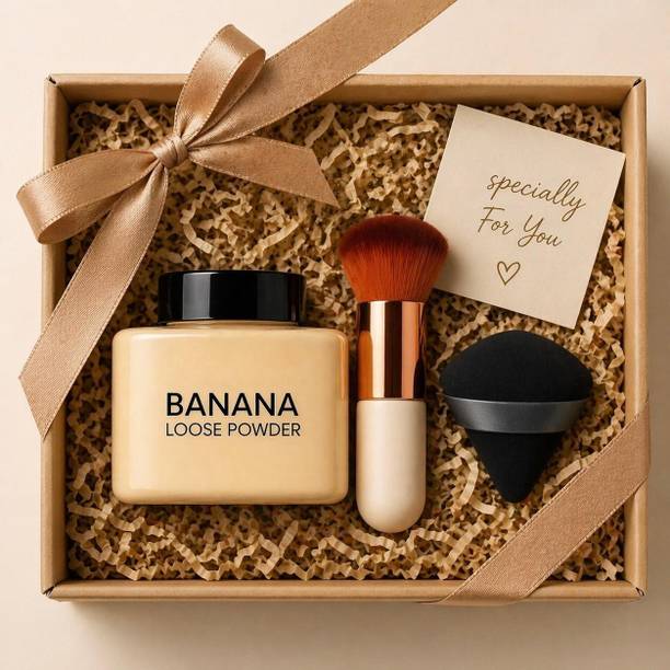 ROSEFLIX doting vision Makeup Banana Loose Powder,Premium Makeup Brush & Makeup Puff (Beige,40ML) Compact