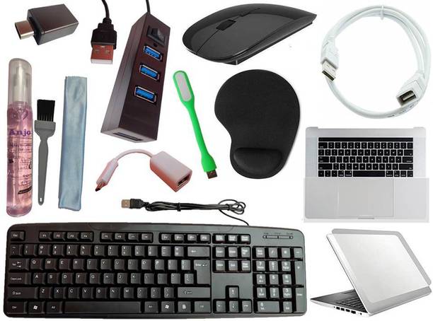 ANJO Keyboard-Wireless Mouse-Wrist Pad-2.0Hub-3in1Cleaner-OTG C&Micro-Ext-LED-Skin Combo Set
