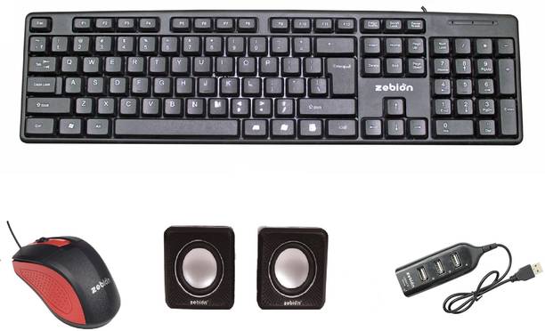 zebion K500 Keyboard + Swag Mouse +PRONTO 101 USB HUB + Twin wired Speaker Combo Set