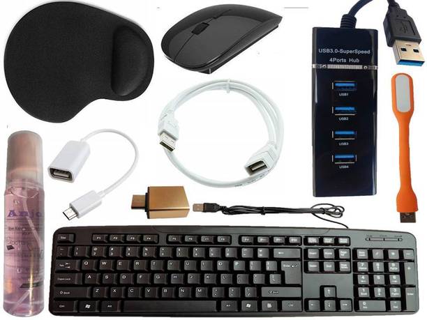 ANJO Keyboard-Wireless Mouse-Wrist Support Pad-3.0Hub-Cleaner-OTG C&Micro-Ext.-LED Combo Set