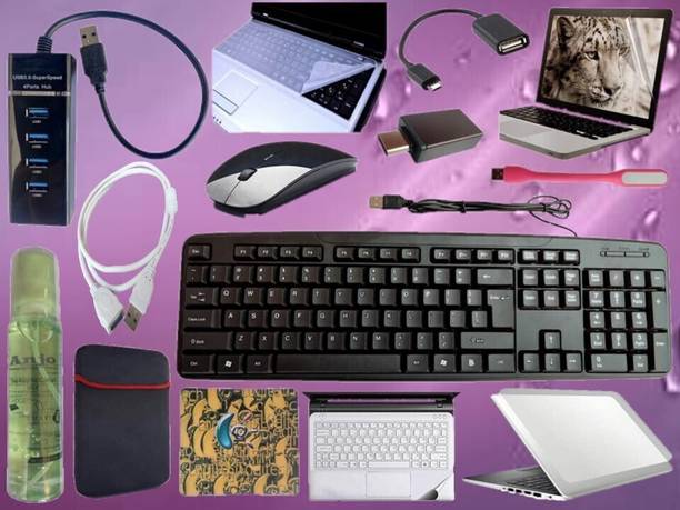 ANJO KeyboardWirelessMouse-Pad-3Hub-Clnr-OTGMC-LED-Ext-Skin-14.6iScrn&KeyGuard&Sleeve Combo Set