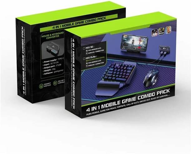 Confiavel X8 5 in 1 Mobile Game Combo Pack with RGB Mini Gaming Keyboard For PUB G Bluetooth Handheld Gaming Keyboard Compatible with Desktop, Laptop, Mac
