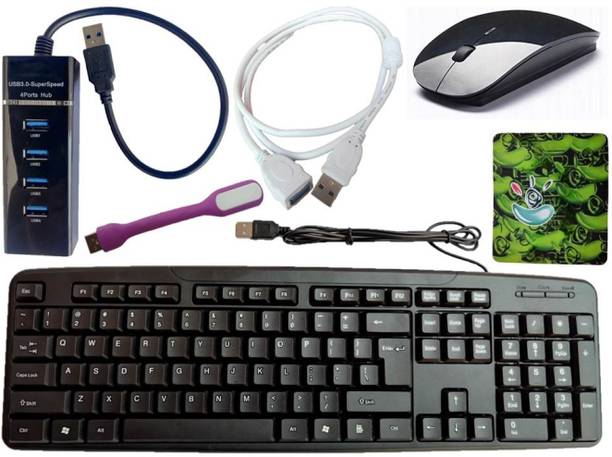 ANJO USB Keyboard-Wireless Mouse-Mouse Pad-3.0 USB Hub-Ext Cable 1.5m-LED Combo Set