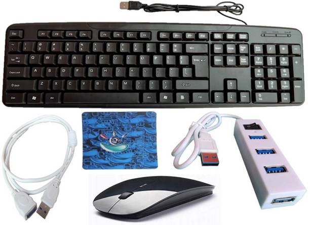 ANJO USB Keyboard-Wireless Mouse-Mouse Pad-2.0 USB Hub-Ext Cable 1.5m Combo Set