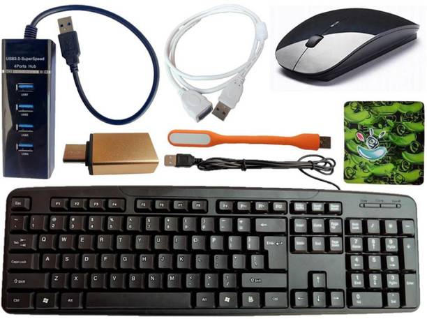 ANJO USB Keyboard-Wireless Mouse-Mouse Pad-3.0 USB Hub-OTG Type C-Ext Cable 1.5m-LED Combo Set