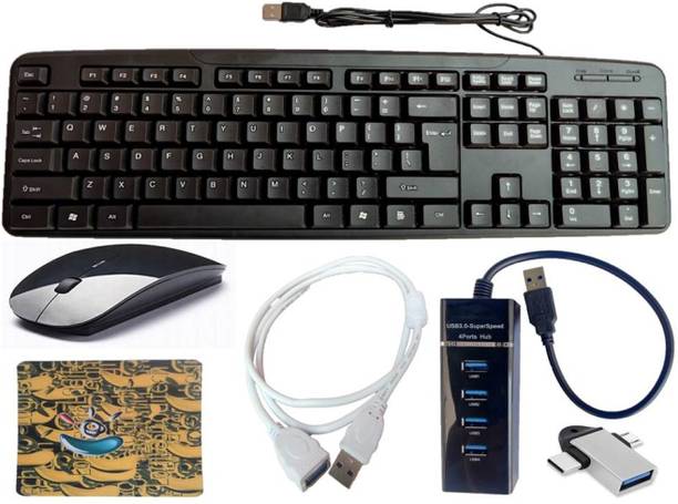 ANJO USB Keyboard-Wireless Mouse-Pad-3.0 USB Hub-2in1 OTG Micro&TypeC-Ext Cable 1.5m Combo Set