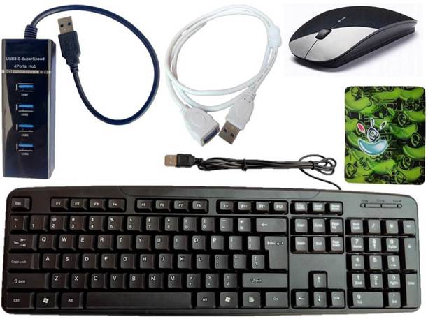 ANJO USB Keyboard-Wireless Mouse-Mouse Pad-3.0 USB Hub-Ext Cable 1.5m Combo Set