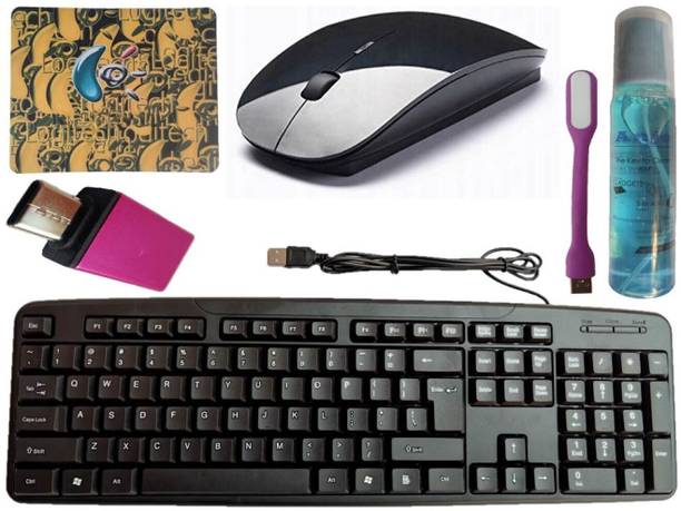 ANJO USB Keyboard-Wireless Mouse-Non Slip Mouse Pad-Cleaner-OTG C Type-LED Combo Set