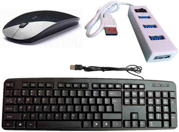 ANJO Wired USB Keyboard-Wireless Mouse- 2.0 USB Hub Combo Set