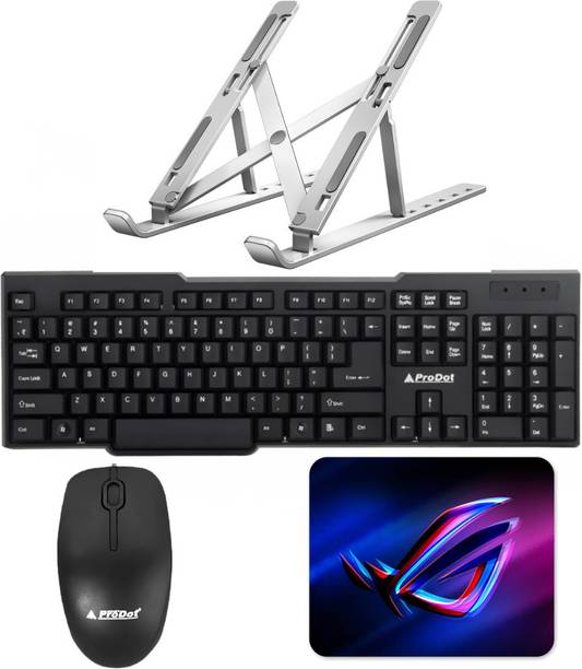 Henture Prodot Keyboard and Mouse Combo with Aluminium Laptop Standand and Mouse Pad Combo Set