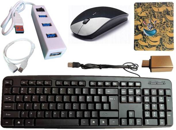 ANJO USB Keyboard-Wireless Mouse-Mouse Pad-2.0 USB Hub-OTG Type C-Ext Cable 1.5m Combo Set