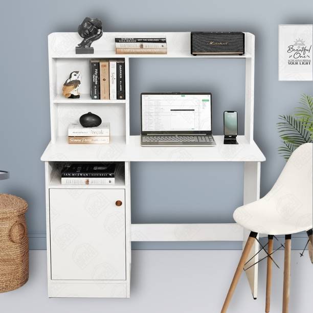 Woodlore Hutch & Bottom Storage - Office Desk for Laptop, PC & Study,Drawing Engineered Wood Computer Desk
