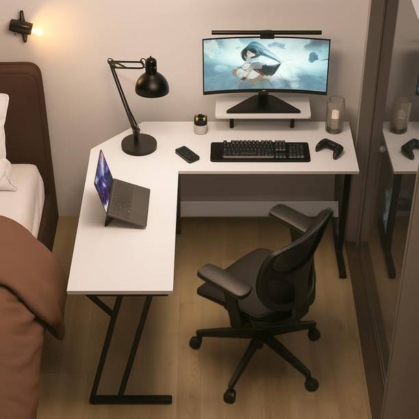 TEKAVO L Shape Round Engineered Wood Workstation