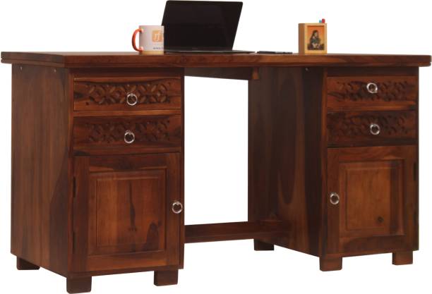 ROYAL FINISH Carvo 1 Drawer & 1 Door Double Cabinet,U-design Top,NaturalColour,MatteFinished Solid Wood Workstation